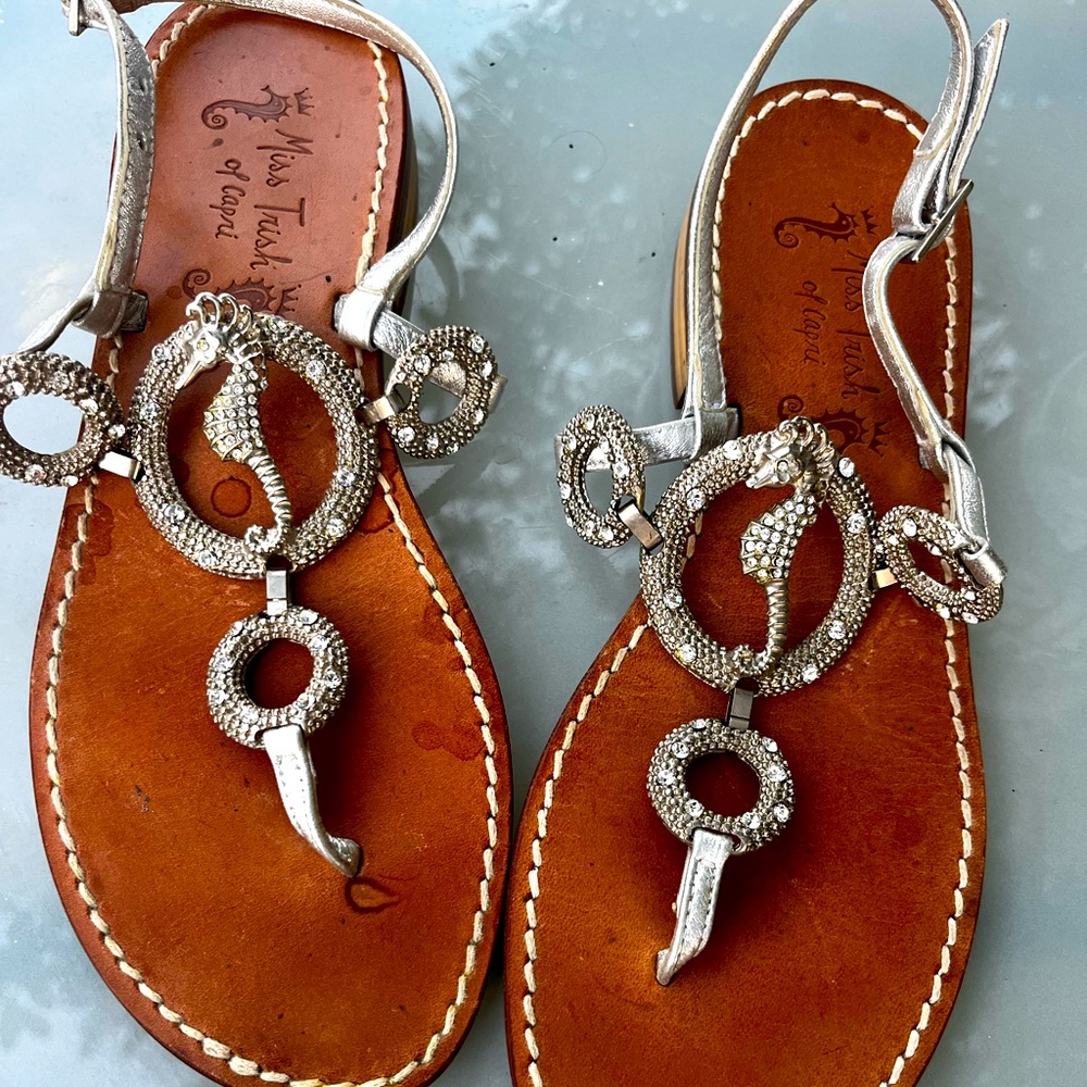Miss Trish of Capri Studded Seahorse handmade Italian Sandals Sz 7